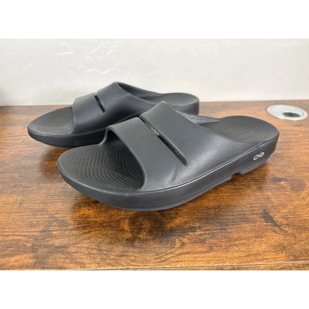 OOFOS OOahh Black Recovery Slide Sandals Mens 8 Womens 10 EU 41 Comfort Shoes